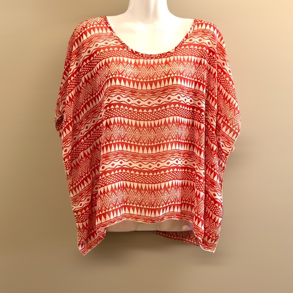 (3/40$) orange and white pattern blouse - Picture 1 of 2